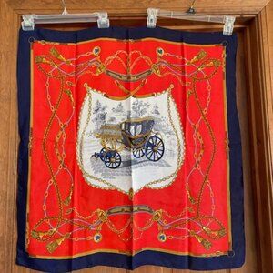 VINTAGE Stagecoach Carriage Print Red Blue Square Scarf